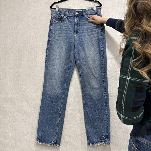 American Eagle Jeans Womens 8 Blue Super High Rise Straight Raw Hem Denim - Picture 3 of 13